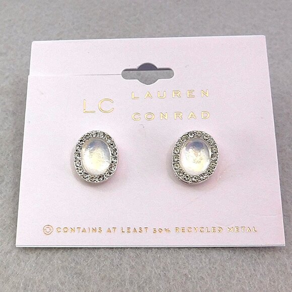 LC Lauren Conrad stud earrings, Clear oval stone surrounded by rhinestones - Picture 3 of 6